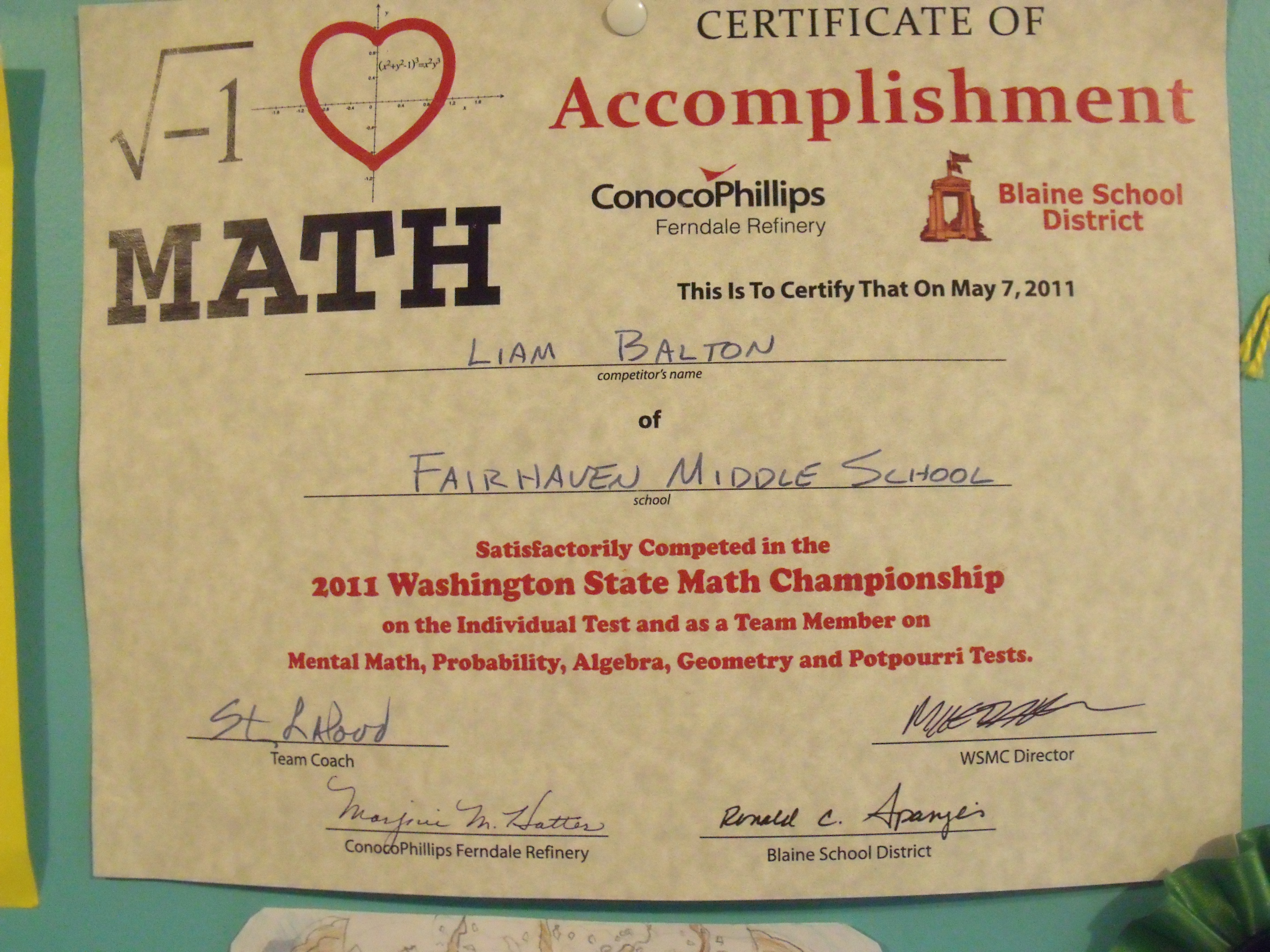 State Math Championship Award